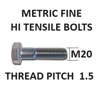M20 Metric Fine Hex Bolts 1.5mm Pitch High Tensile. Select Length